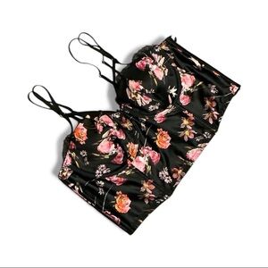 Victoria's Secret Black Satin Floral Longline Bralette